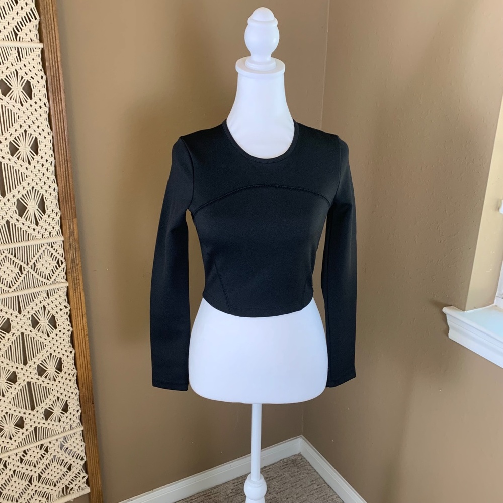 Zara Black Crop‎ Top Long Sleeves - Size Small 💃 - Picture 3 of 12